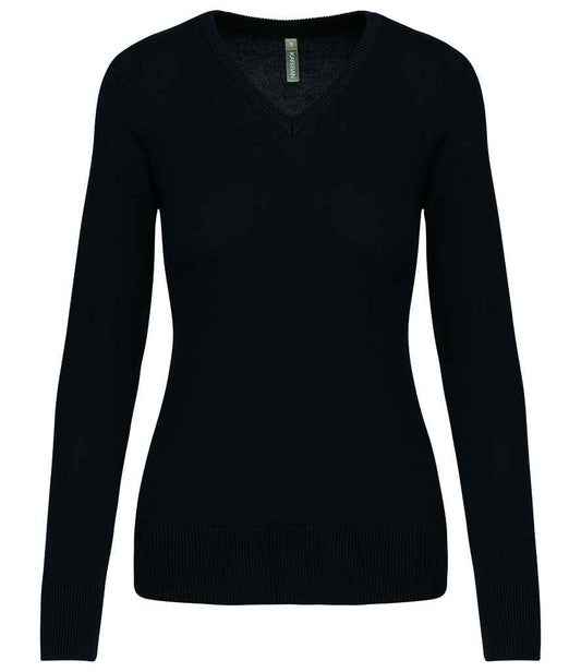 Kariban Ladies Cotton Acrylic V Neck Sweater - Black (KB966)