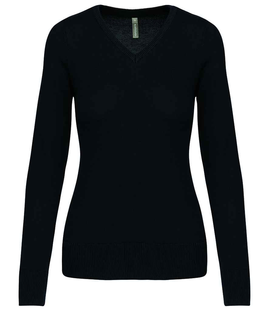 Kariban Ladies Cotton Acrylic V Neck Sweater - Black (KB966)