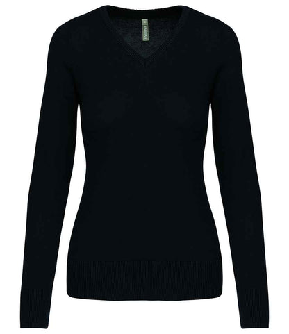 Kariban Ladies Cotton Acrylic V Neck Sweater - Black (KB966)