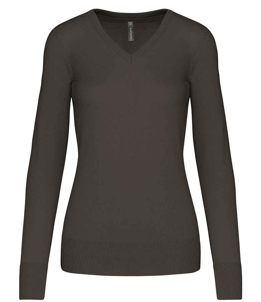 Kariban Ladies Cotton Acrylic V Neck Sweater - Dark Grey (KB966)
