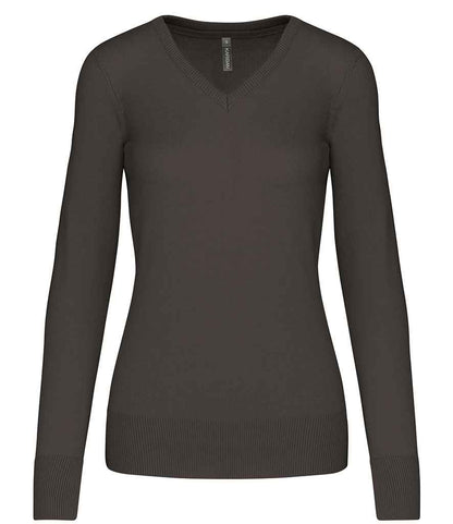 Kariban Ladies Cotton Acrylic V Neck Sweater - Dark Grey (KB966)