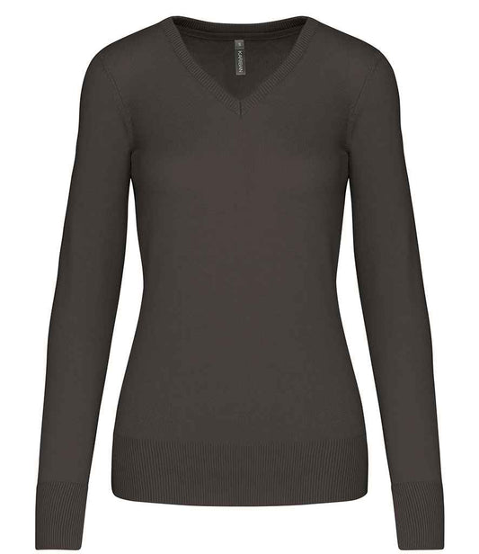 Kariban Ladies Cotton Acrylic V Neck Sweater - Dark Grey (KB966)