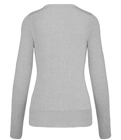 Kariban Ladies Cotton Acrylic V Neck Sweater - Grey Melange (KB966)