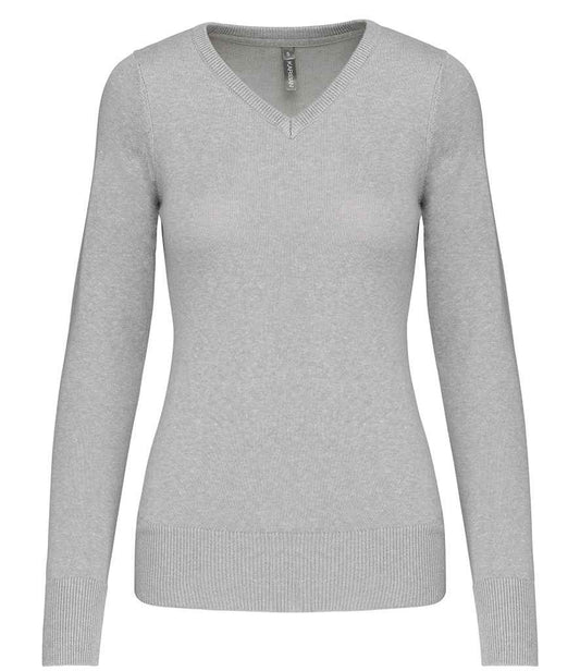 Kariban Ladies Cotton Acrylic V Neck Sweater - Grey Melange (KB966)