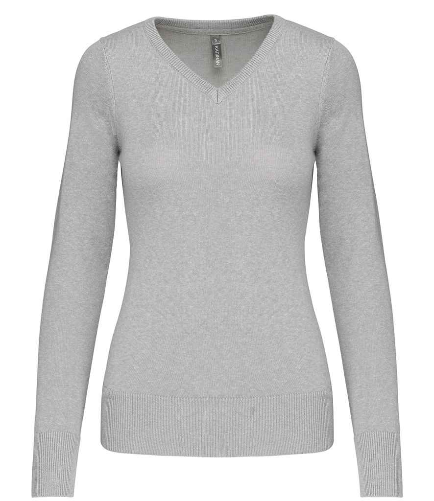 Kariban Ladies Cotton Acrylic V Neck Sweater - Grey Melange (KB966)