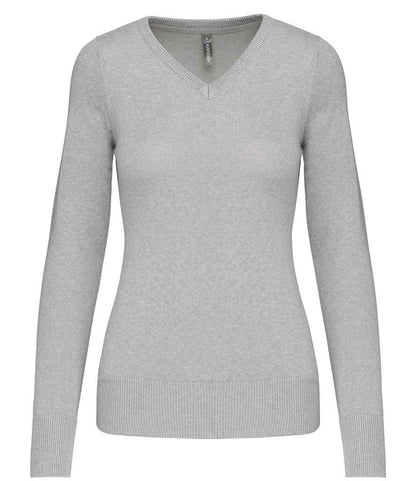 Kariban Ladies Cotton Acrylic V Neck Sweater - Grey Melange (KB966)