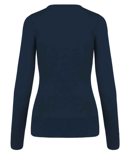 Kariban Ladies Cotton Acrylic V Neck Sweater - Navy (KB966)