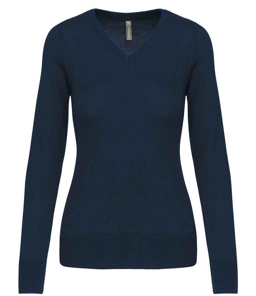 Kariban Ladies Cotton Acrylic V Neck Sweater - Navy (KB966)