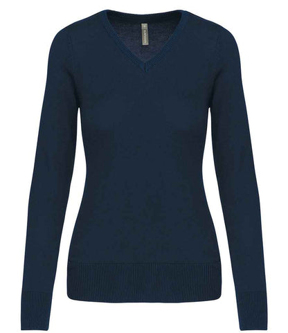 Kariban Ladies Cotton Acrylic V Neck Sweater - Navy (KB966)