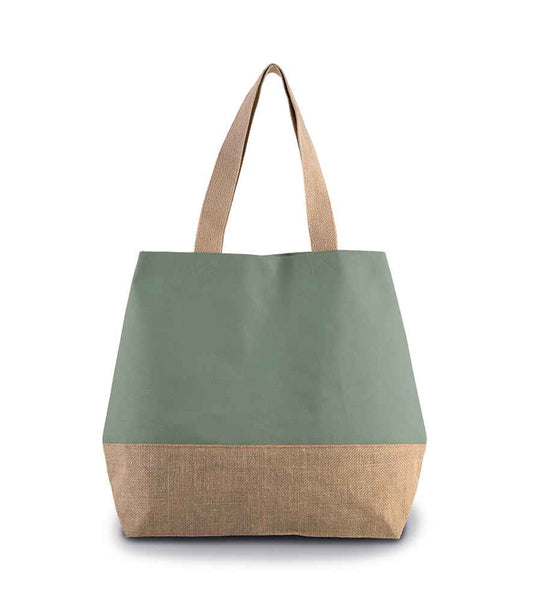 Kimood Canvas & Jute Shopper - Dusty Light Green/Natural (KI0235)