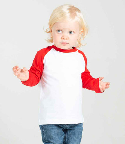 Larkwood Baby/Toddler Long Sleeve Baseball T-Shirt - White/Navy (LW25T)
