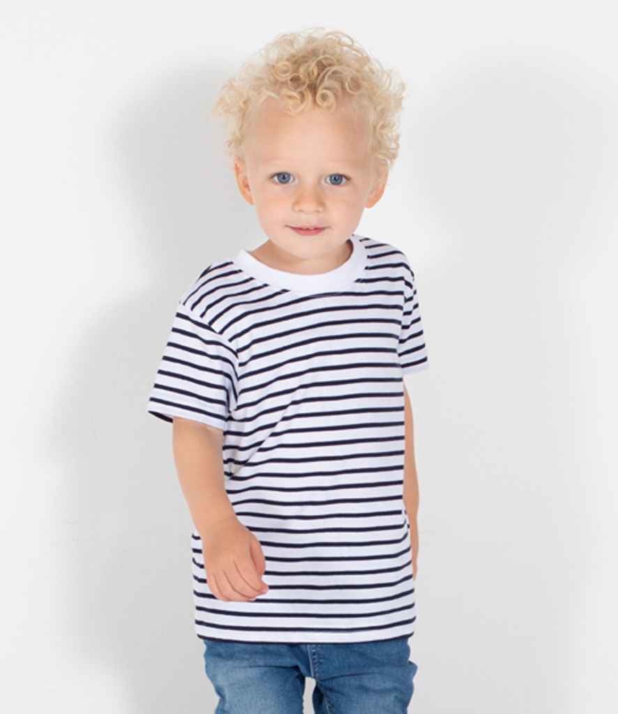 Larkwood Baby/Toddler Striped Crew Neck T-Shirt - White/Oxford Navy (LW27T)
