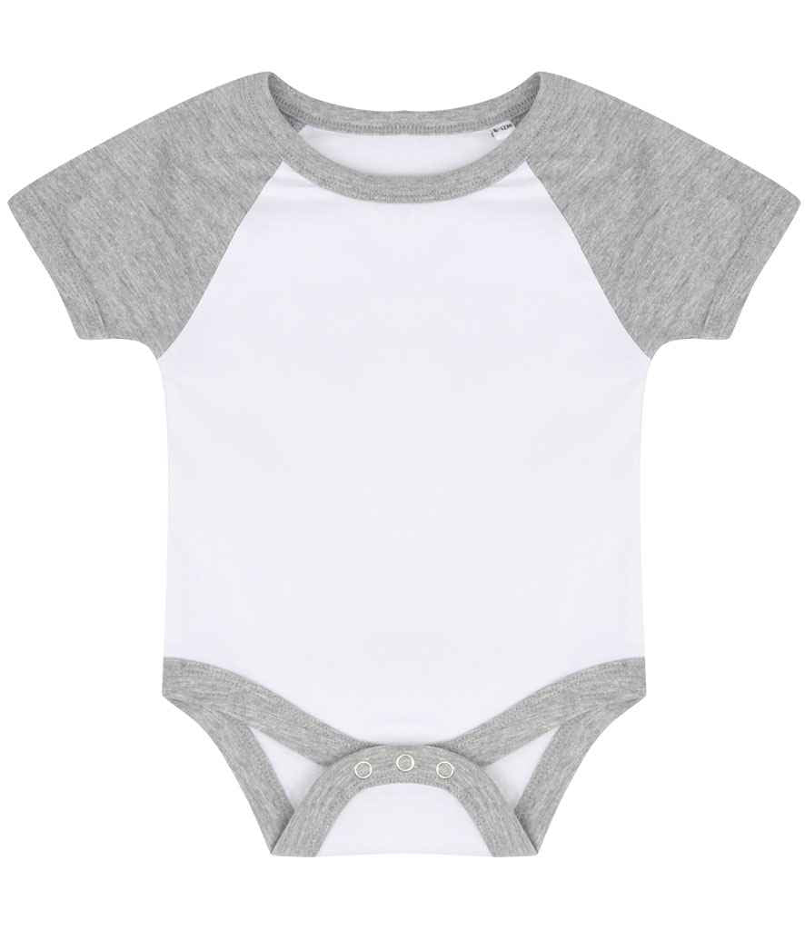 Larkwood Essential Short Sleeve Baby Baseball Bodysuit - White/Heather Grey (LW502T)