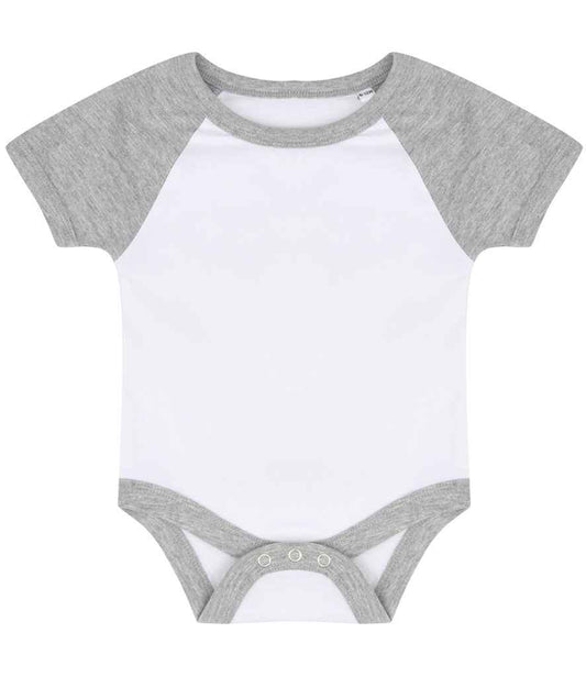 Larkwood Essential Short Sleeve Baby Baseball Bodysuit - White/Heather Grey (LW502T)