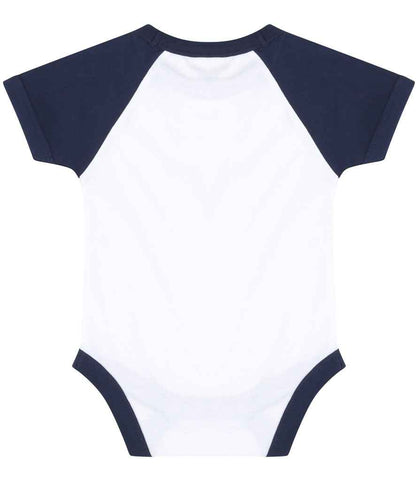Larkwood Essential Short Sleeve Baby Baseball Bodysuit - White/Navy (LW502T)