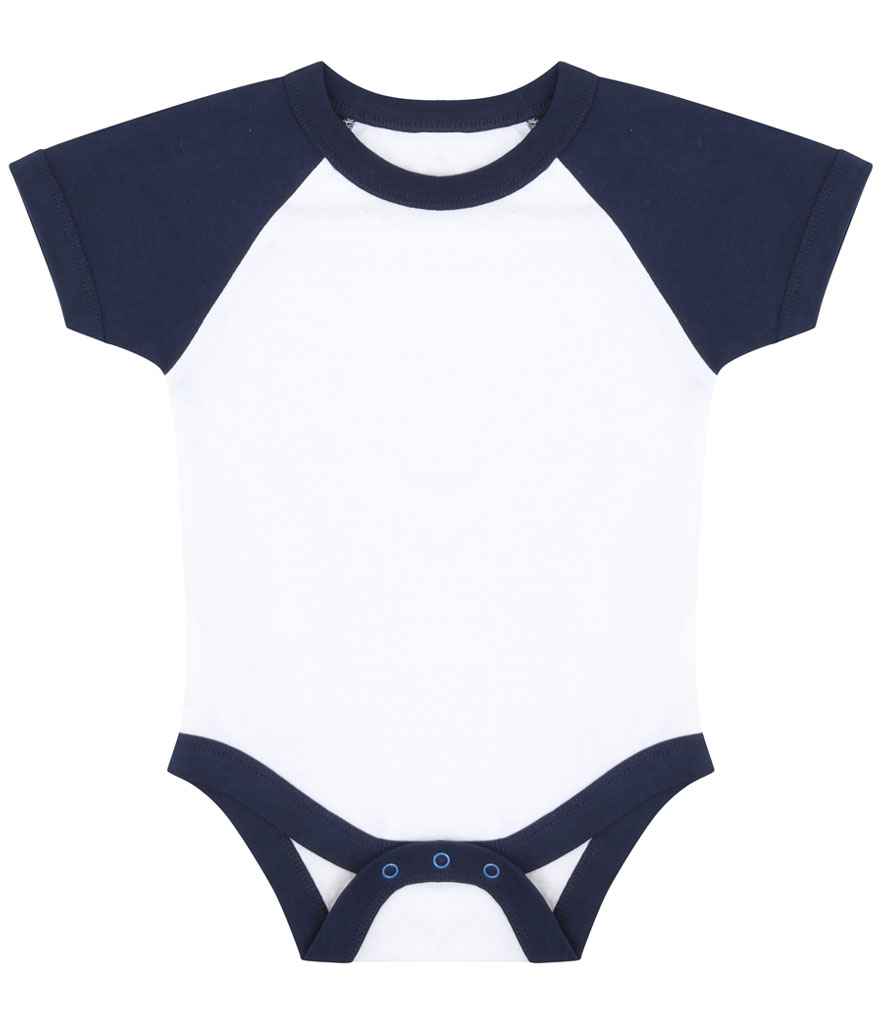 Larkwood Essential Short Sleeve Baby Baseball Bodysuit - White/Navy (LW502T)