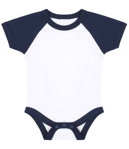 Larkwood Essential Short Sleeve Baby Baseball Bodysuit - White/Navy (LW502T)