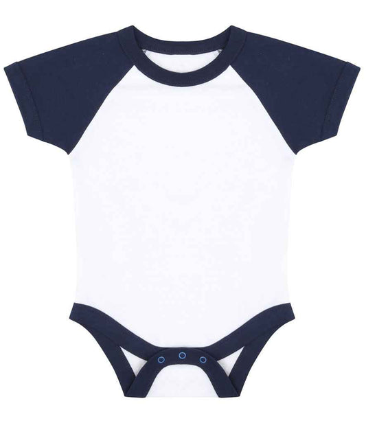 Larkwood Essential Short Sleeve Baby Baseball Bodysuit - White/Navy (LW502T)