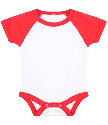 Larkwood Essential Short Sleeve Baby Baseball Bodysuit - White/Red (LW502T)