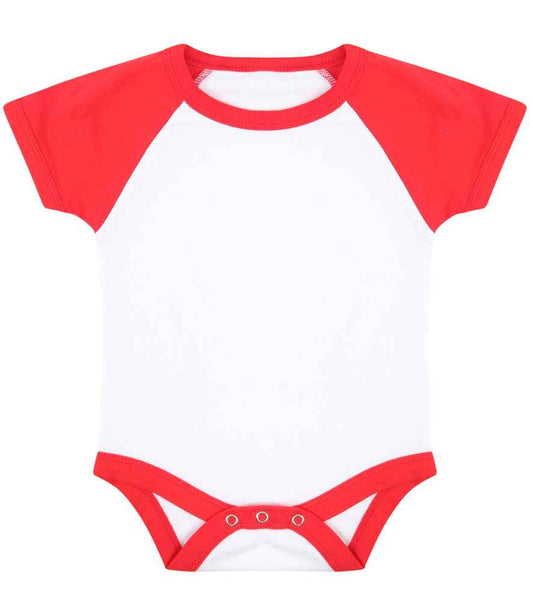 Larkwood Essential Short Sleeve Baby Baseball Bodysuit - White/Red (LW502T)