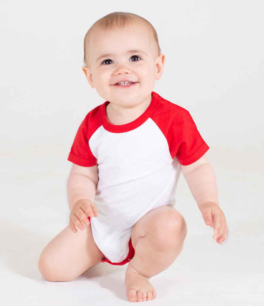 Larkwood Essential Short Sleeve Baby Baseball Bodysuit - White/Red (LW502T)