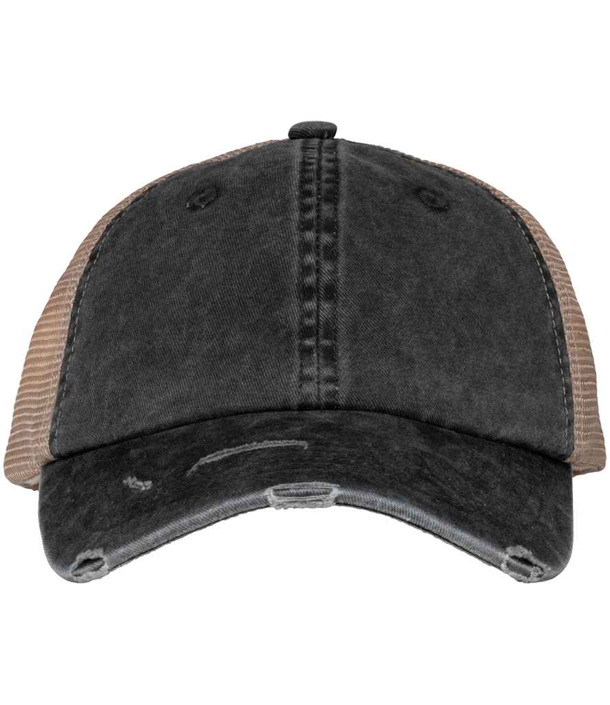 Native Spirit Native Spirit Washed Trucker Destroy Cap - Black/Beige (NS027)
