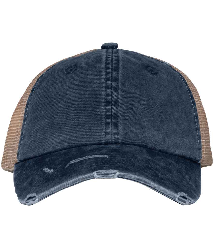 Native Spirit Native Spirit Washed Trucker Destroy Cap - Navy/Beige (NS027)