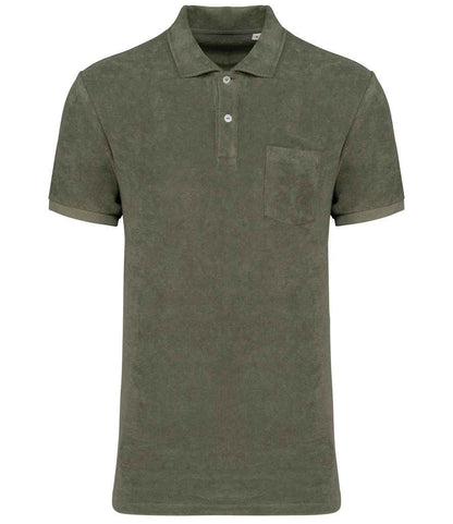 native spirit native spirit terry towel polo shirt - organic khaki (ns227)