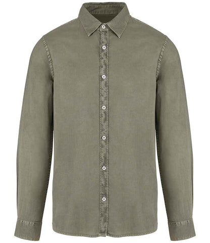 native spirit native spirit washed long sleeve shirt - washed pale khaki (ns502)