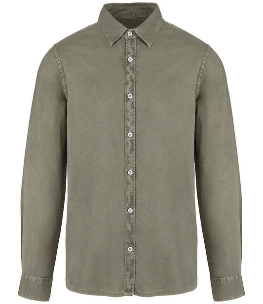 native spirit native spirit washed long sleeve shirt - washed pale khaki (ns502)