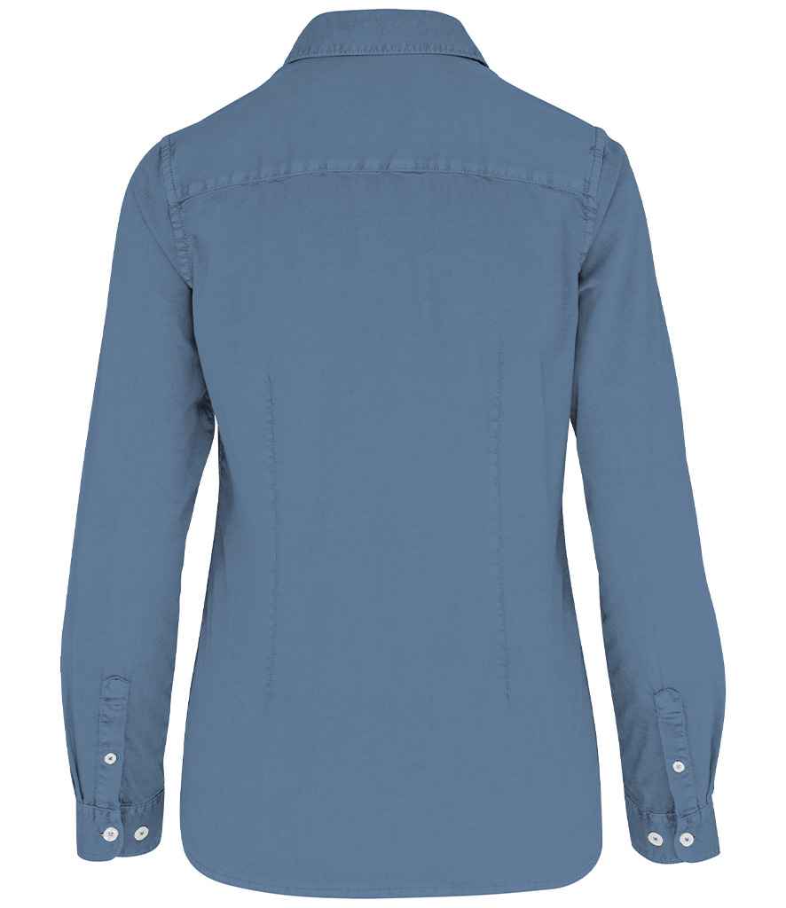 native spirit native spirit ladies washed long sleeve shirt - washed cool blue (ns503)