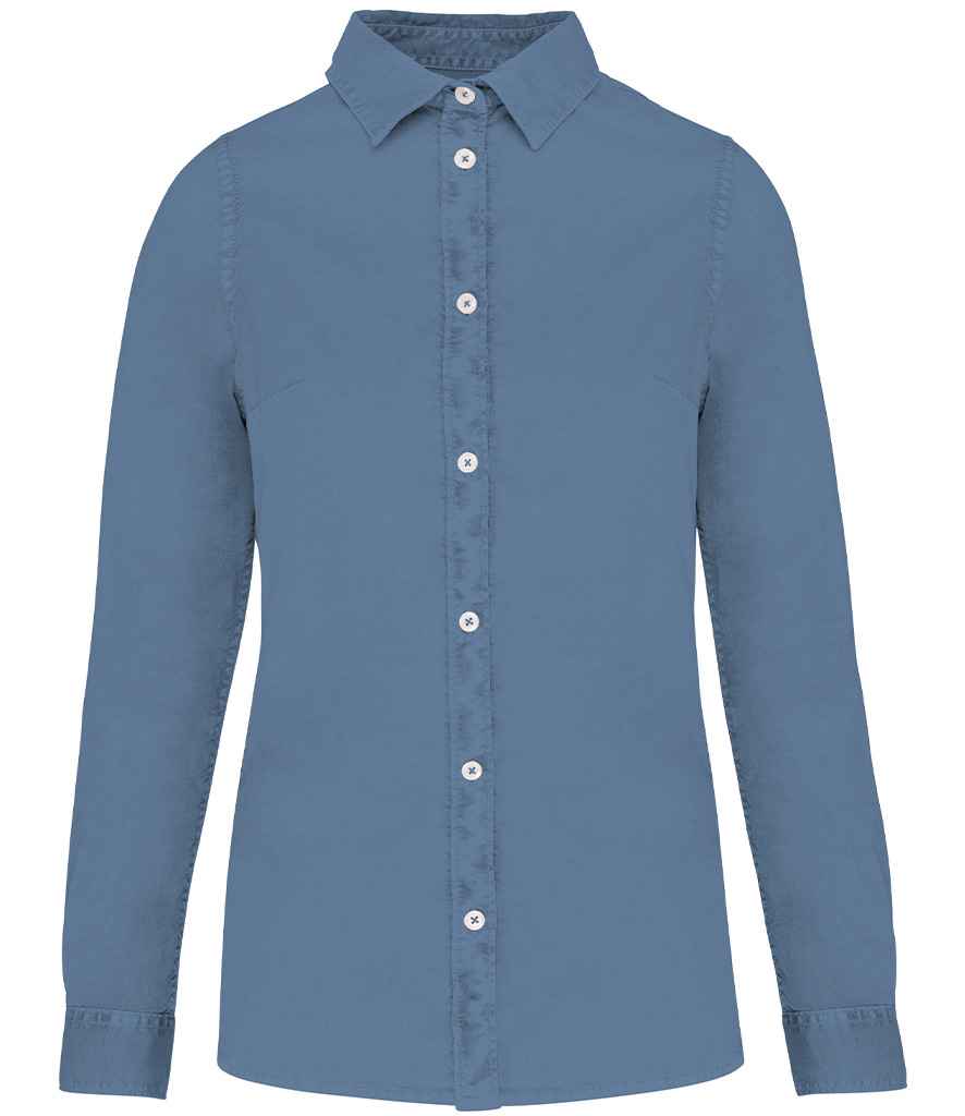 native spirit native spirit ladies washed long sleeve shirt - washed cool blue (ns503)