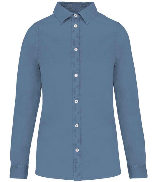native spirit native spirit ladies washed long sleeve shirt - washed cool blue (ns503)
