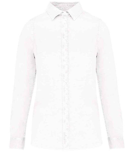 native spirit native spirit ladies washed long sleeve shirt - washed white (ns503)