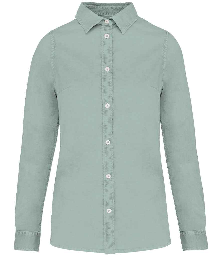 native spirit native spirit ladies washed long sleeve shirt - washed jade green (ns503)
