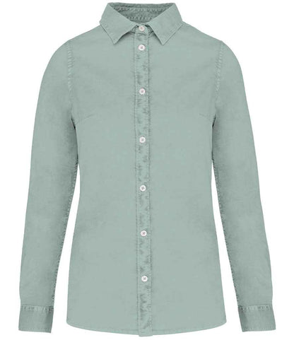 native spirit native spirit ladies washed long sleeve shirt - washed jade green (ns503)
