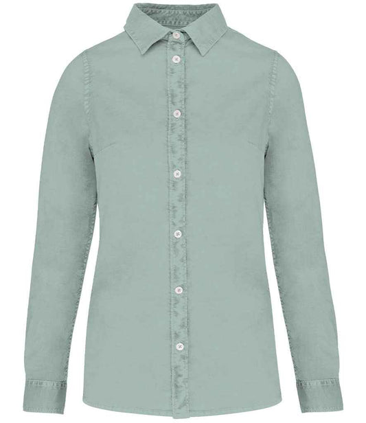 native spirit native spirit ladies washed long sleeve shirt - washed jade green (ns503)