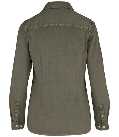 native spirit native spirit ladies washed long sleeve shirt - washed pale khaki (ns503)