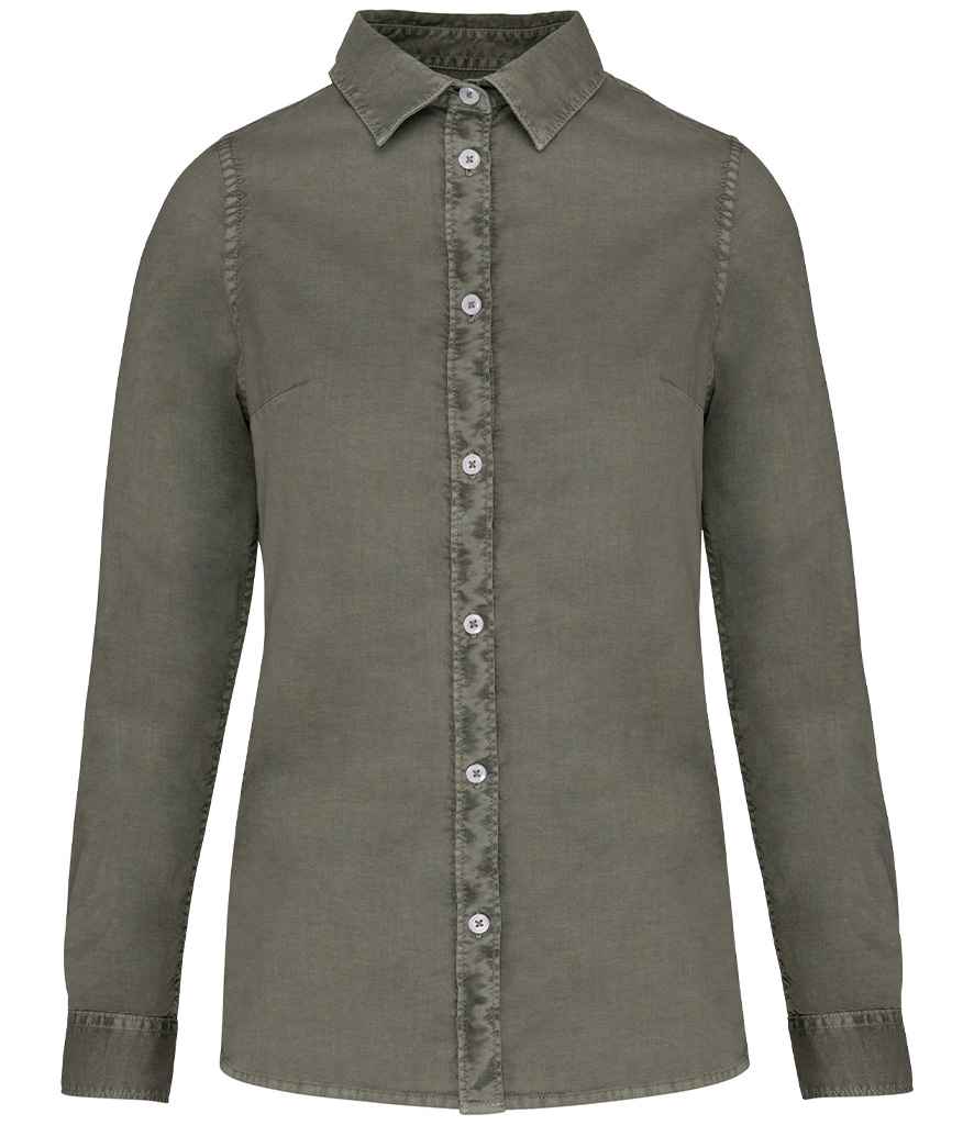 native spirit native spirit ladies washed long sleeve shirt - washed pale khaki (ns503)