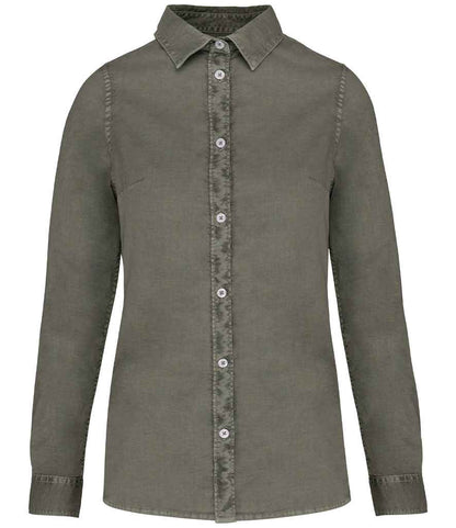 native spirit native spirit ladies washed long sleeve shirt - washed pale khaki (ns503)