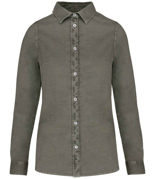 native spirit native spirit ladies washed long sleeve shirt - washed pale khaki (ns503)