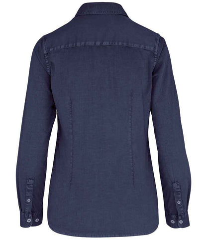 native spirit native spirit ladies washed long sleeve shirt - washed navy (ns503)