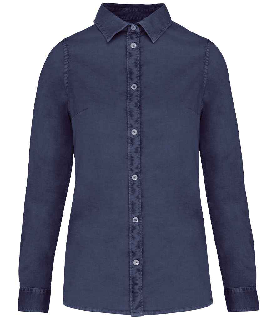 native spirit native spirit ladies washed long sleeve shirt - washed navy (ns503)