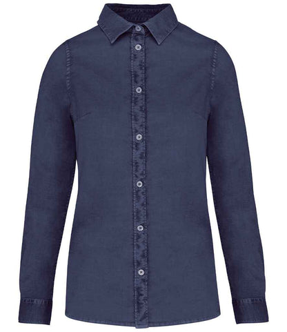 native spirit native spirit ladies washed long sleeve shirt - washed navy (ns503)