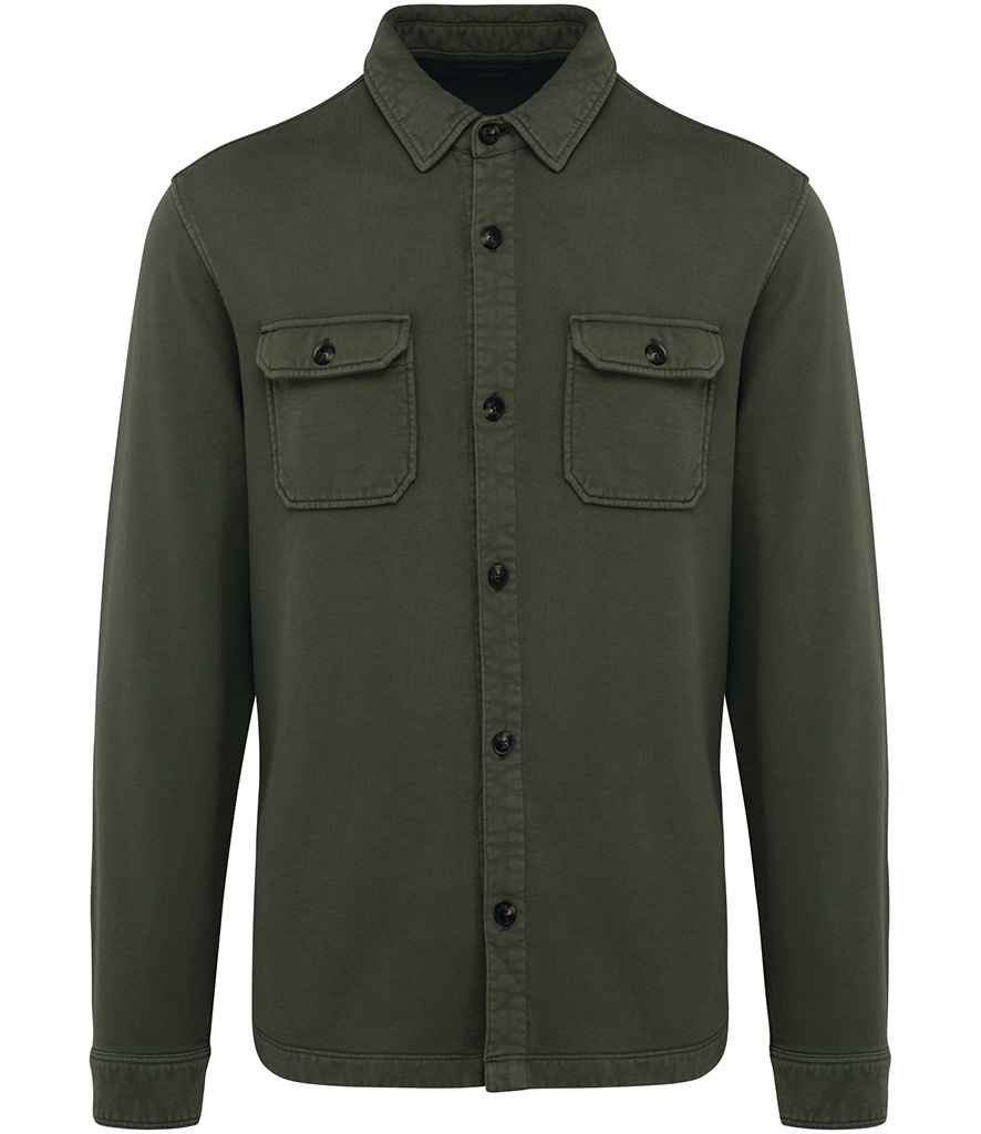 native spirit native spirit faded brushed fleece overshirt - washed organic khaki (ns521)