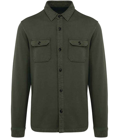 native spirit native spirit faded brushed fleece overshirt - washed organic khaki (ns521)