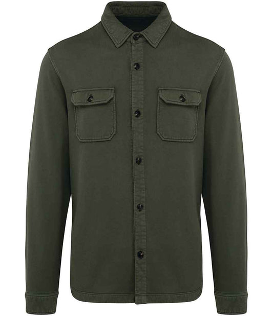 native spirit native spirit faded brushed fleece overshirt - washed organic khaki (ns521)