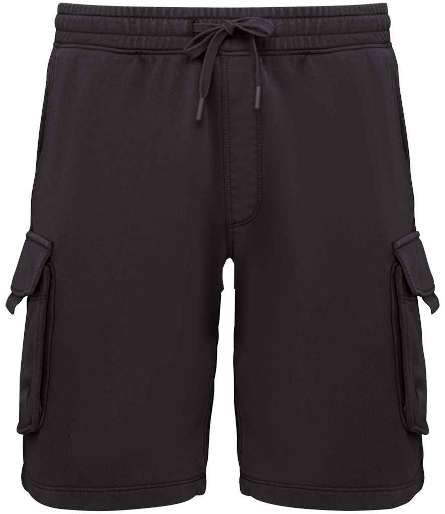 native spirit native spirit french terry washed effect cargo shorts - washed black (ns717)