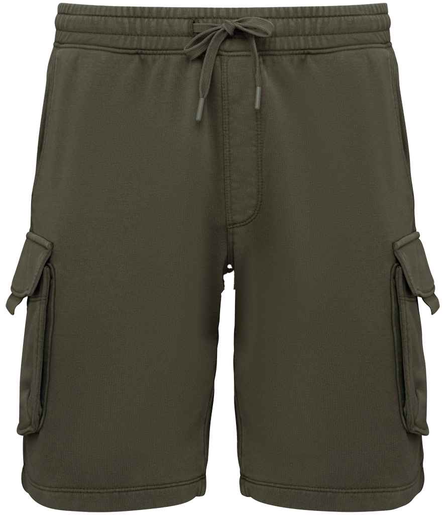 native spirit native spirit french terry washed effect cargo shorts - washed organic khaki (ns717)