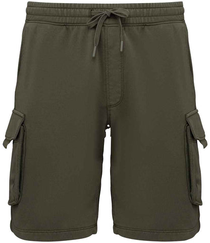 native spirit native spirit french terry washed effect cargo shorts - washed organic khaki (ns717)